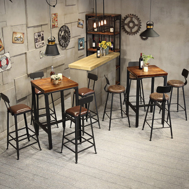 Industrial 1/2/3/5 Pieces Solid Wood Bar Table Set Square Bistro Set