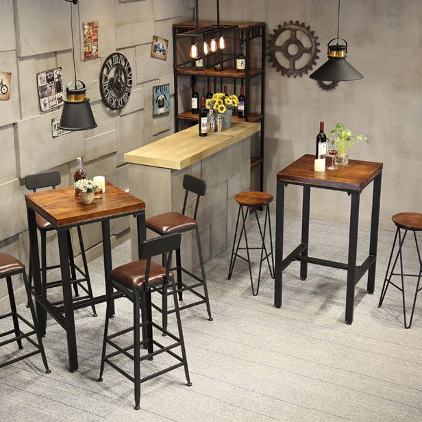 Industrial 1/2/3/5 Pieces Solid Wood Bar Table Set Square Bistro Set