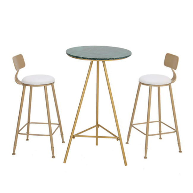 1/3 Pieces Glam Iron Bar Table Set Round Bistro Set with White Faux Marble Top