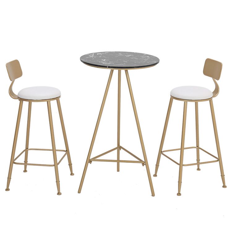 1/3 Pieces Glam Iron Bar Table Set Round Bistro Set with White Faux Marble Top