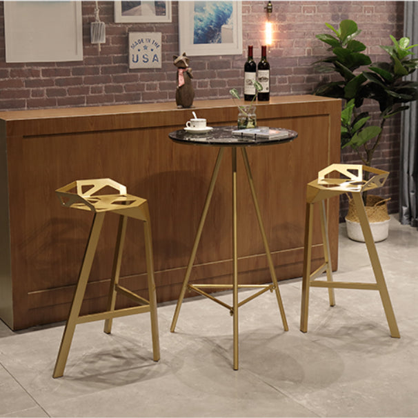 1/3 Pieces Glam Iron Bar Table Set Round Bistro Set with White Faux Marble Top