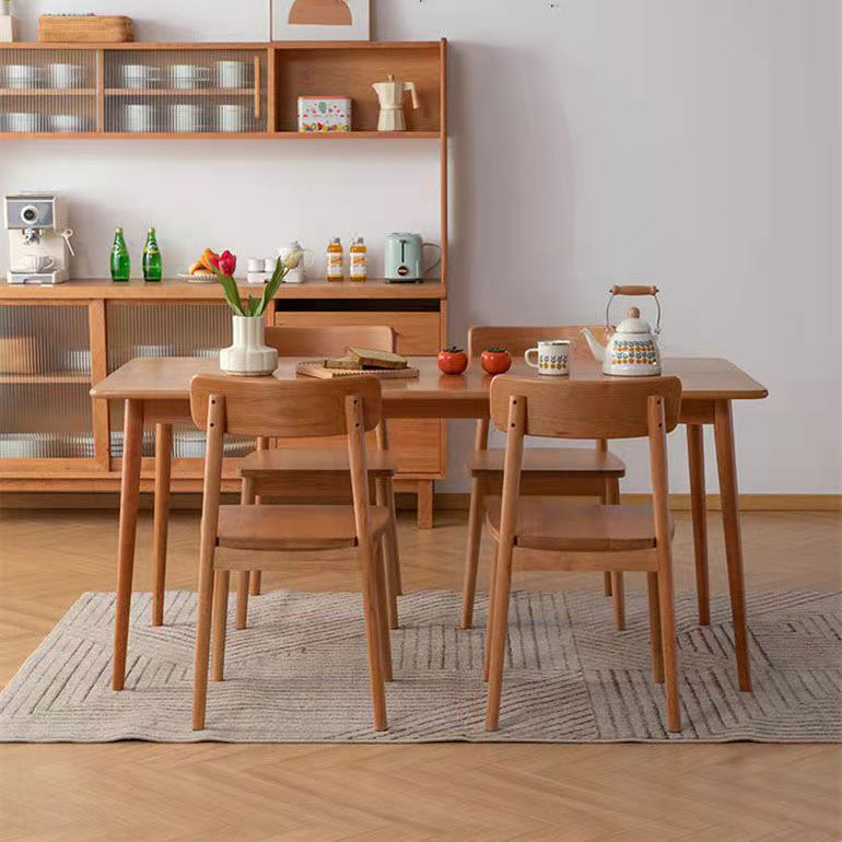 Modern Oak Wood Dinette Set 1/2/5 Pieces Rectangle Beige Dining Table Set