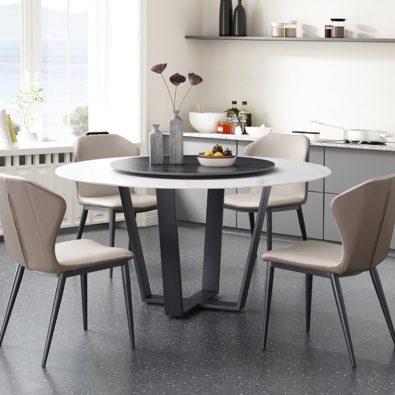 Modern Dinette Set 1/4/5/7 Pieces Round Sintered Stone Top Dining Table Set with Turntable