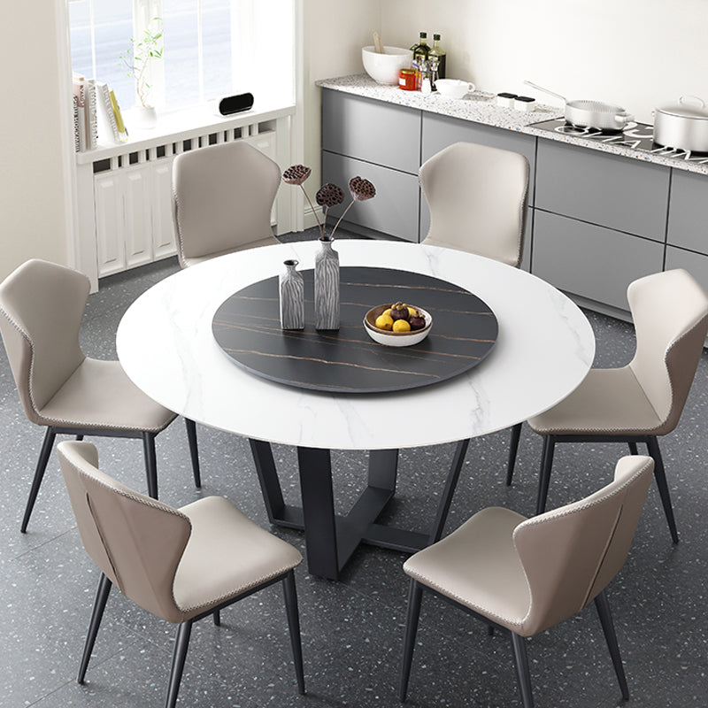 Modern Dinette Set 1/4/5/7 Pieces Round Sintered Stone Top Dining Table Set with Turntable