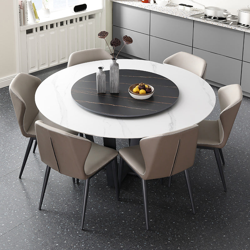 Modern Dinette Set 1/4/5/7 Pieces Round Sintered Stone Top Dining Table Set with Turntable