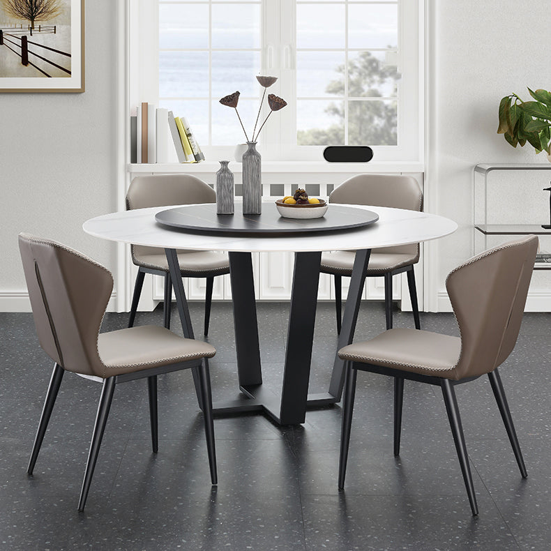 Modern Dinette Set 1/4/5/7 Pieces Round Sintered Stone Top Dining Table Set with Turntable