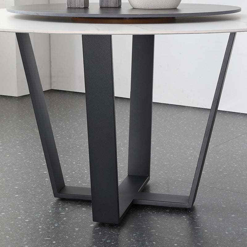 Modern Dinette Set 1/4/5/7 Pieces Round Sintered Stone Top Dining Table Set with Turntable