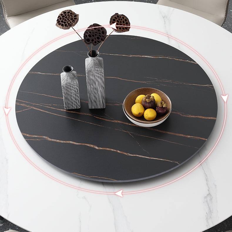 Modern Dinette Set 1/4/5/7 Pieces Round Sintered Stone Top Dining Table Set with Turntable