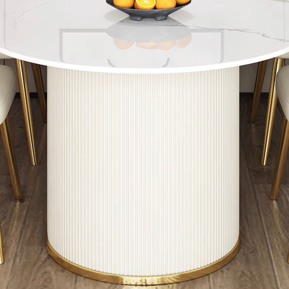 Free Form White Dining Table Sintered Stone Table Luxury with Double Pedestal