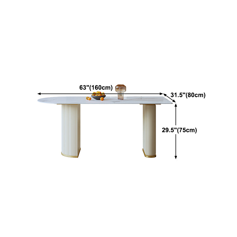 Free Form White Dining Table Sintered Stone Table Luxury with Double Pedestal