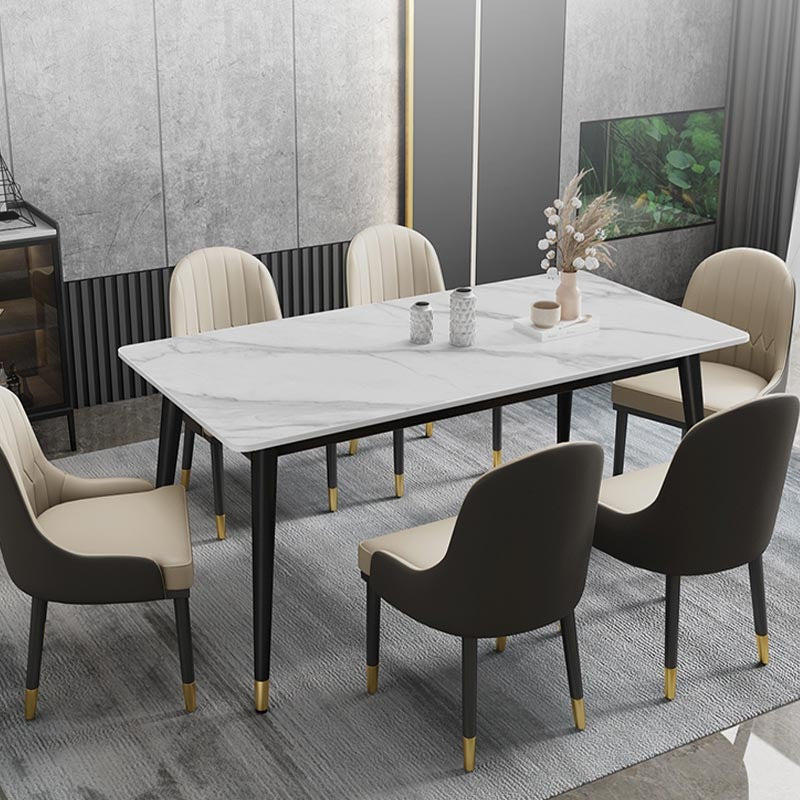 Rectangle Stone Top Dining Table Modern Metal 4 Legs Dining Table for Living Room