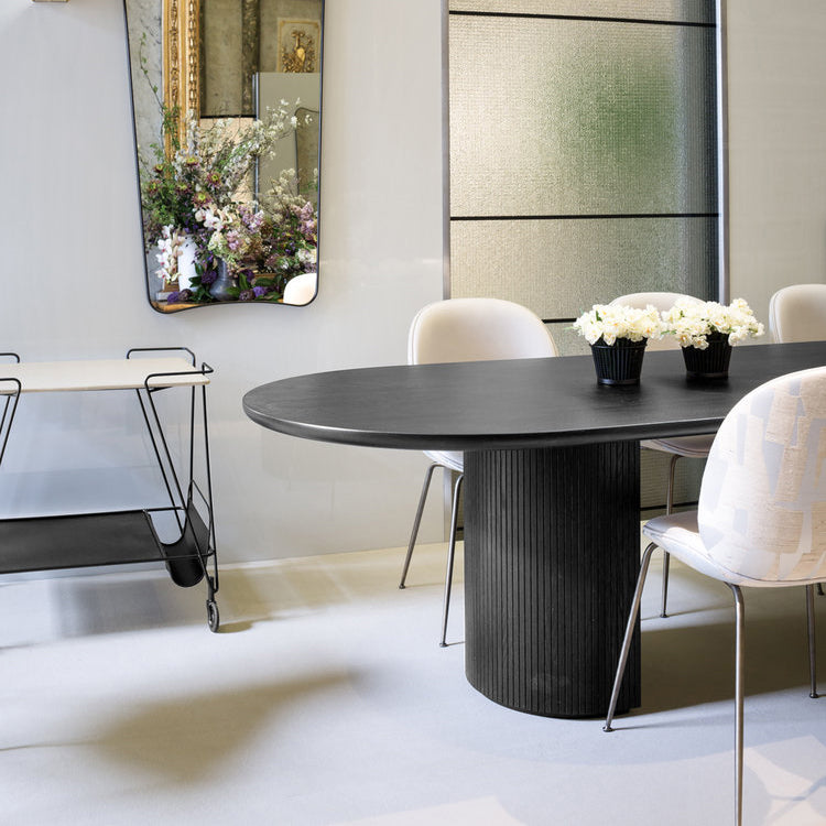 Contemporary Solid Wood Dinette Table Black Double Pedestal Dining Table