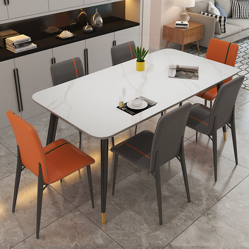 Light Luxury Rectangle Stone Top Dining Table Metal 4 Legs Dining Table