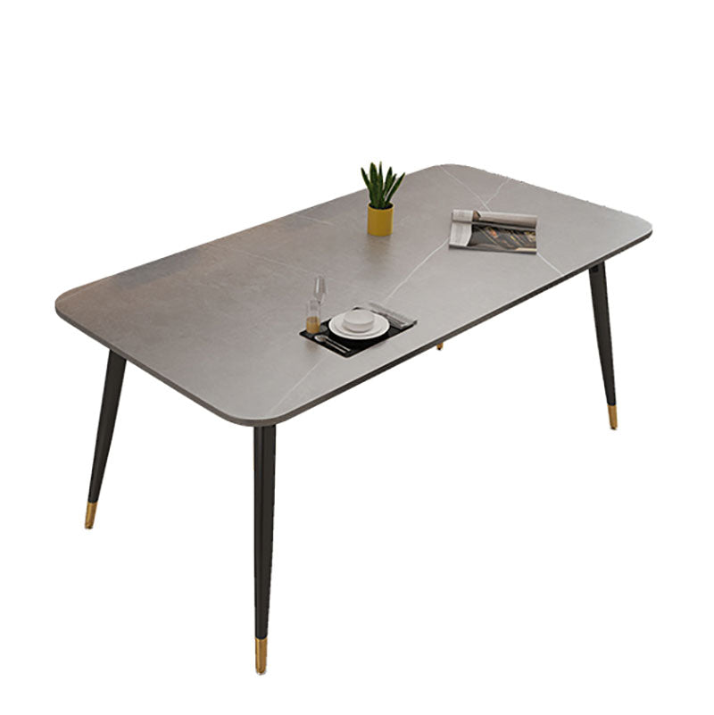 Light Luxury Rectangle Stone Top Dining Table Metal 4 Legs Dining Table