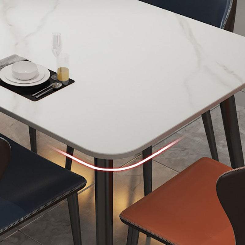 Light Luxury Rectangle Stone Top Dining Table Metal 4 Legs Dining Table