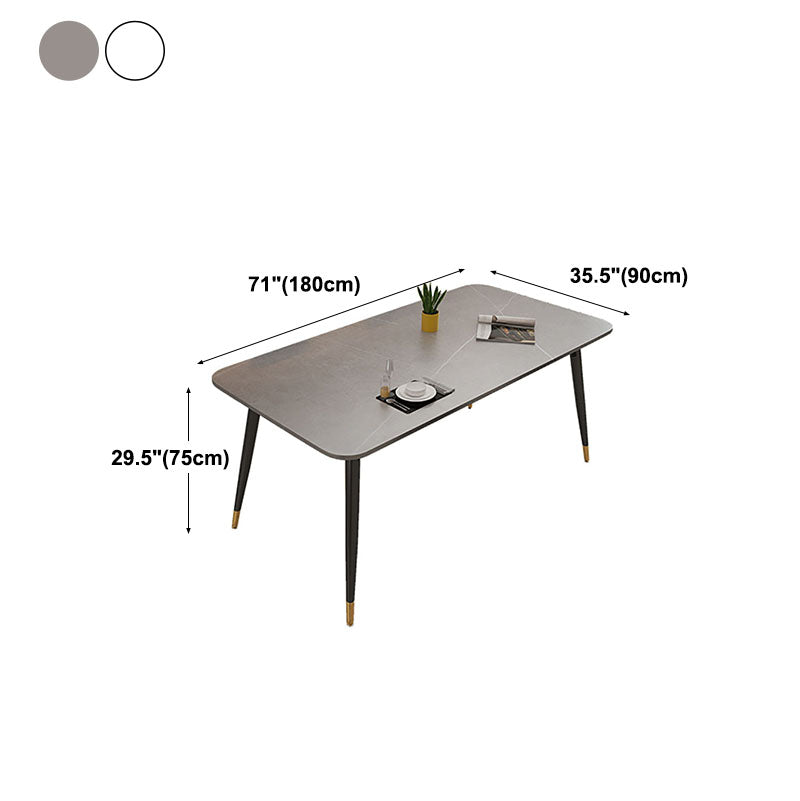 Light Luxury Rectangle Stone Top Dining Table Metal 4 Legs Dining Table