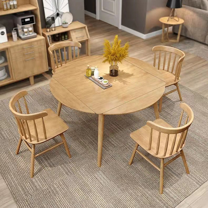 Drop-Leaf Dining Table Rubberwood Solid Wood Dining Table with 4 Legs