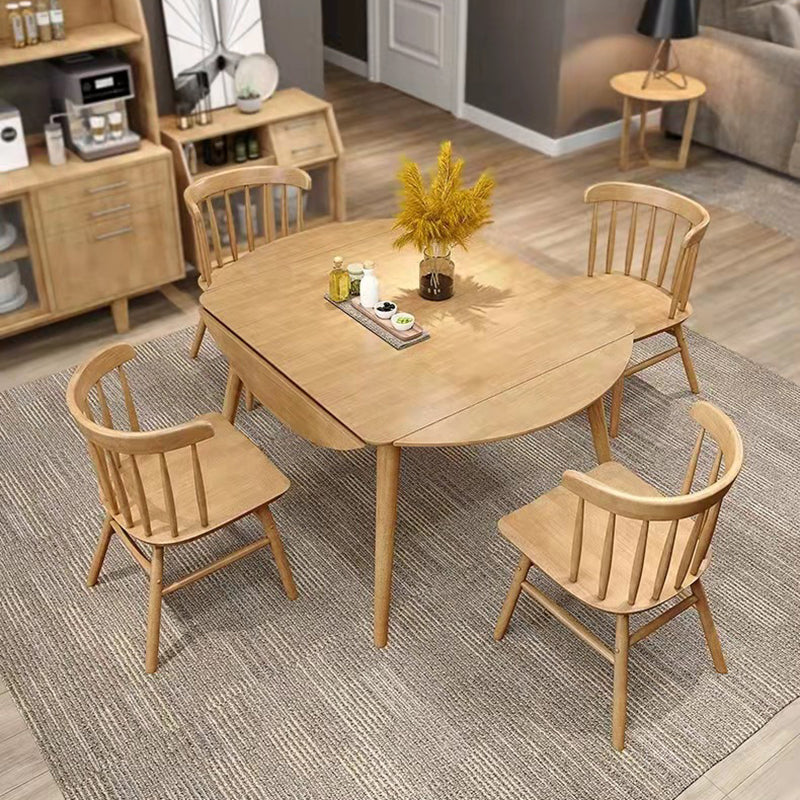 Drop-Leaf Dining Table Rubberwood Solid Wood Dining Table with 4 Legs