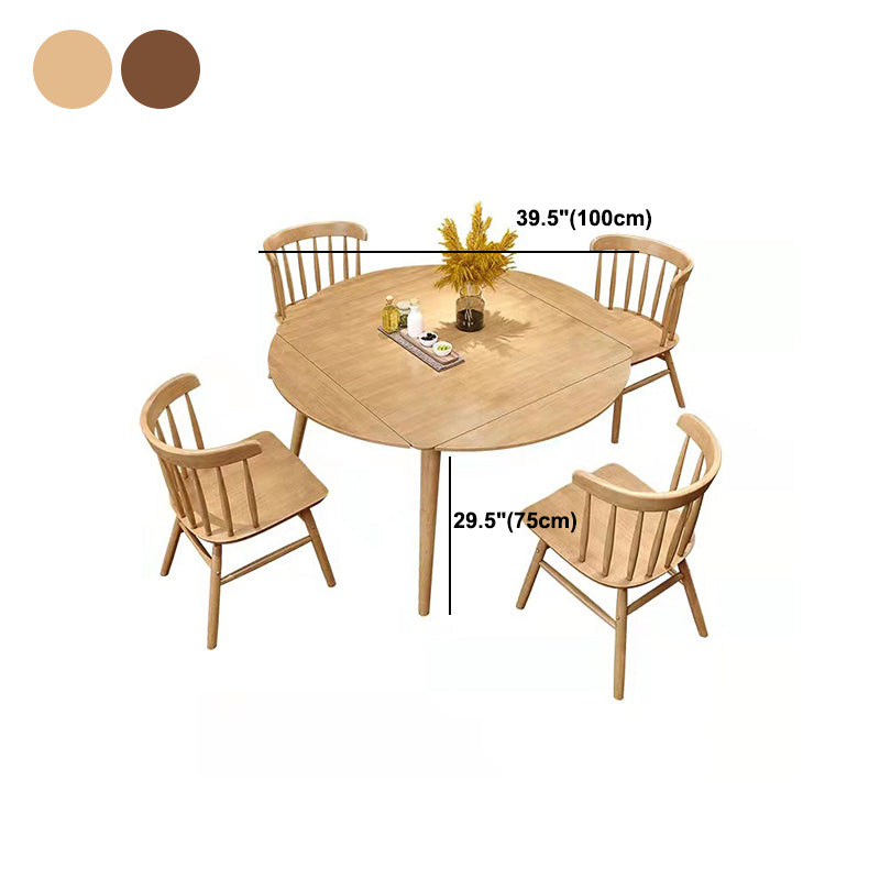 Drop-Leaf Dining Table Rubberwood Solid Wood Dining Table with 4 Legs