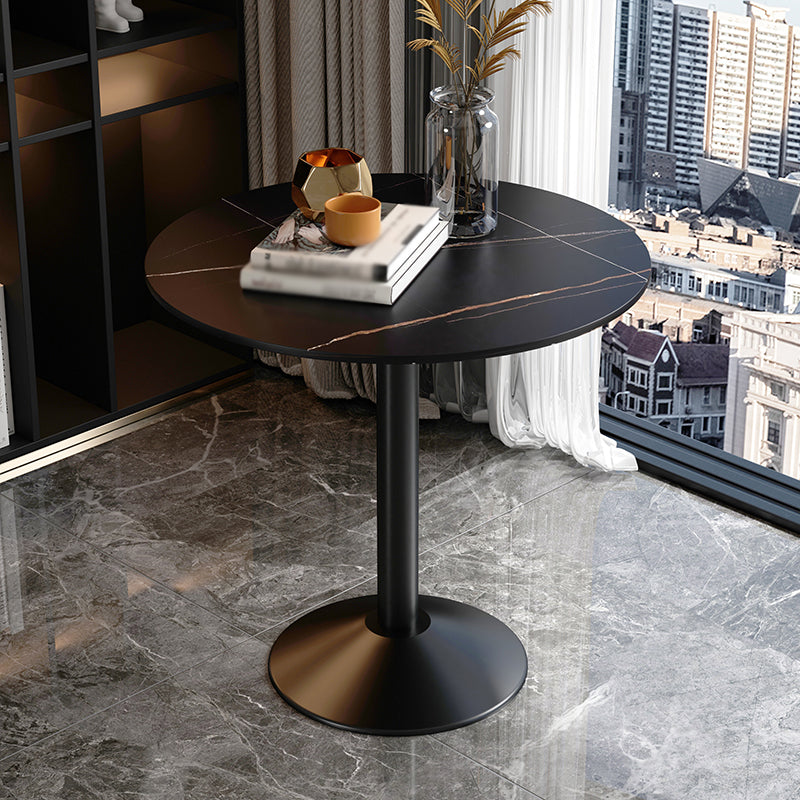 Round Sintered Stone Top Table Contemporary Metal Base Dining Table