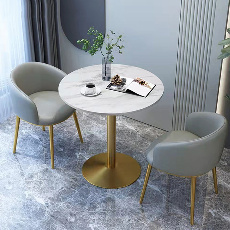 Round Sintered Stone Top Table Contemporary Metal Base Dining Table