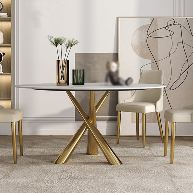 Sintered Stone Top Round Table Simplicity Gold Metal Base Dining Table