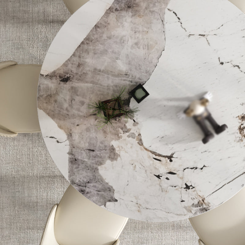 Sintered Stone Top Round Table Simplicity Gold Metal Base Dining Table