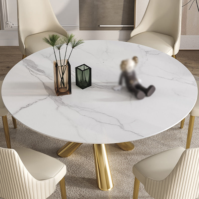 Sintered Stone Top Round Table Simplicity Gold Metal Base Dining Table
