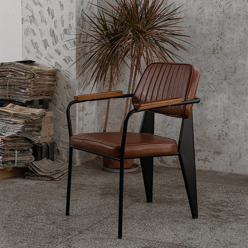 Industrial Open Back Dining Chair Upholstered Arm Chair with Black Legs