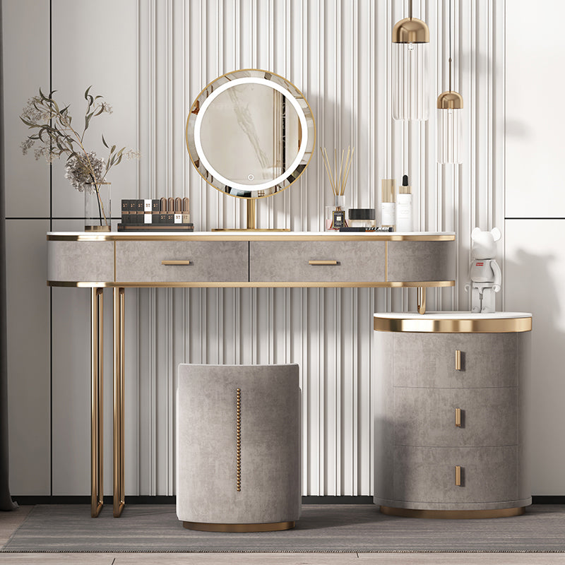 5-Drawer Vanity Makeup Table Set Vanity Stool with Wood Accent