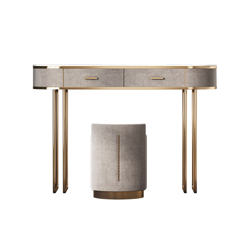 5-Drawer Vanity Makeup Table Set Vanity Stool with Wood Accent