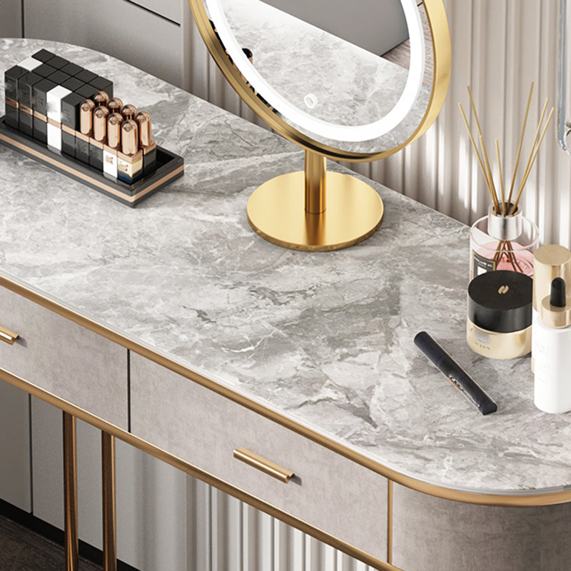 5-Drawer Vanity Makeup Table Set Vanity Stool with Wood Accent