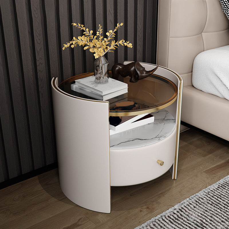 Faux Leather Nightstand Modern 1 - Drawer Accent Table Nightstand