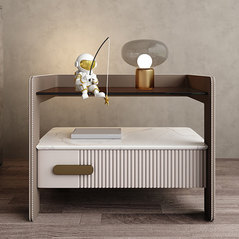 Wood Night Stand 18.9" Tall 1 - Drawer Nightstand with Tempered Glass Top