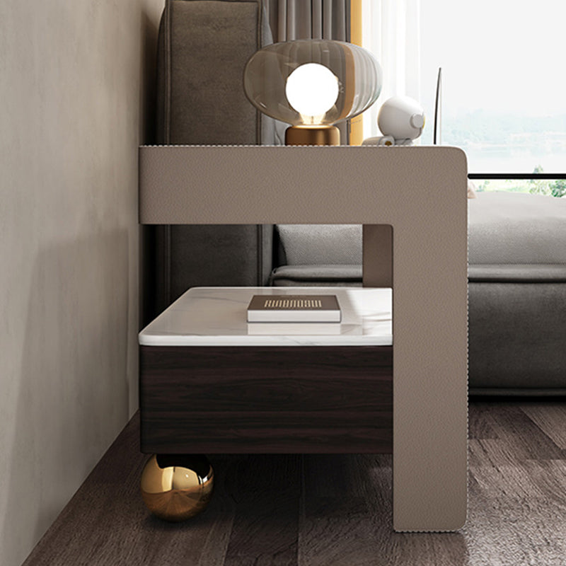 Wood Night Stand 18.9" Tall 1 - Drawer Nightstand with Tempered Glass Top