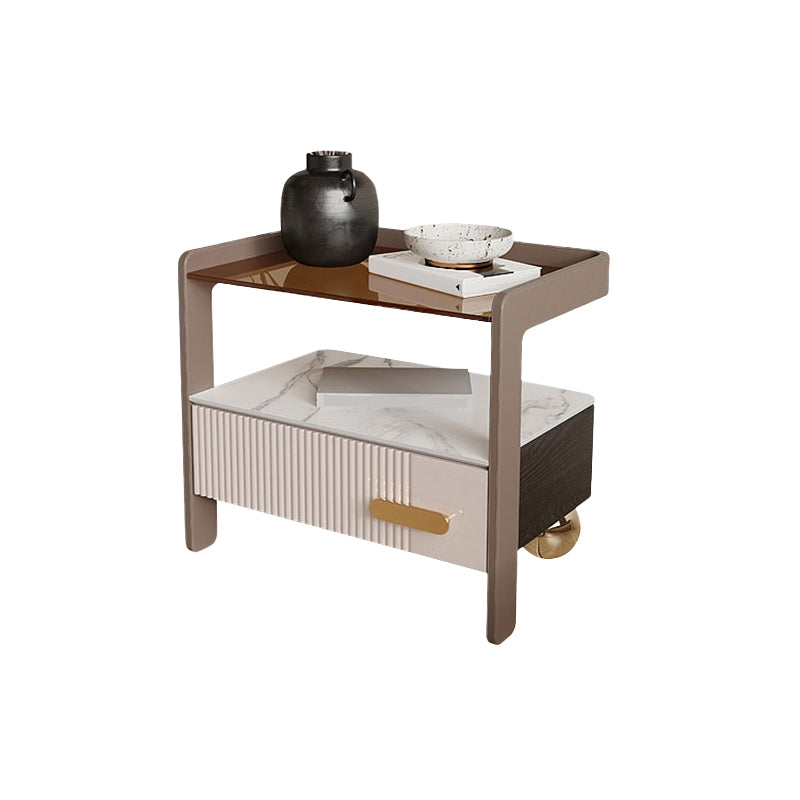 Wood Night Stand 18.9" Tall 1 - Drawer Nightstand with Tempered Glass Top