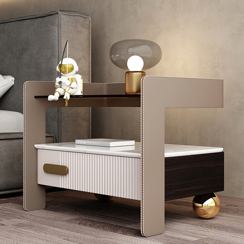 Wood Night Stand 18.9" Tall 1 - Drawer Nightstand with Tempered Glass Top