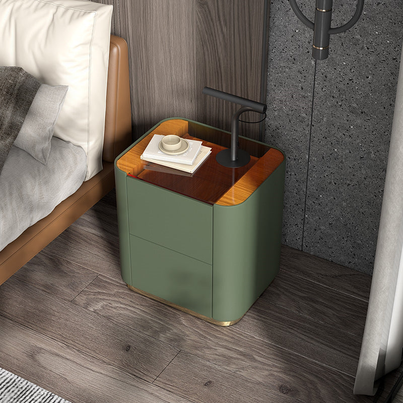 Wooden Nightstand with Tempered Glass 21.65" Tall 2 - Drawer Nightstand