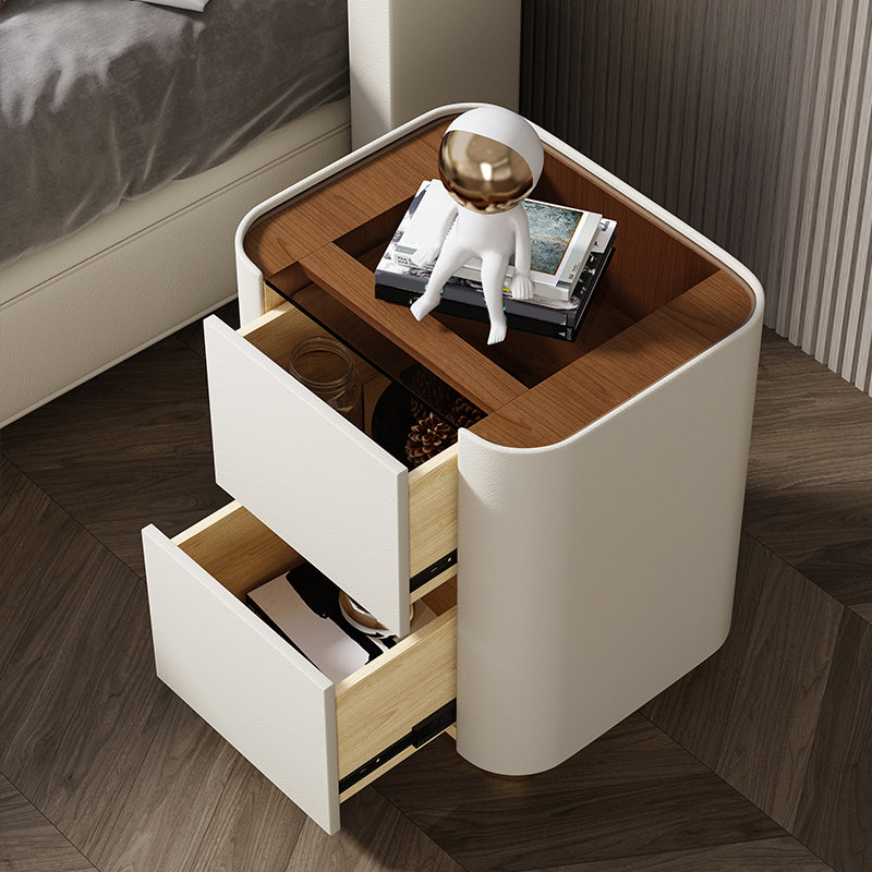 Wooden Nightstand with Tempered Glass 21.65" Tall 2 - Drawer Nightstand