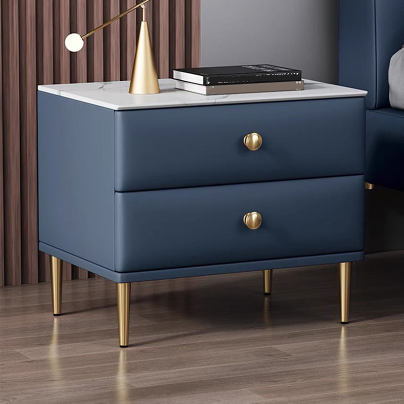 Modern Stone Top Nightstand 2 - Drawer Nightstand with Gold/Black Legs