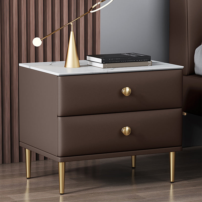 Modern Stone Top Nightstand 2 - Drawer Nightstand with Gold/Black Legs