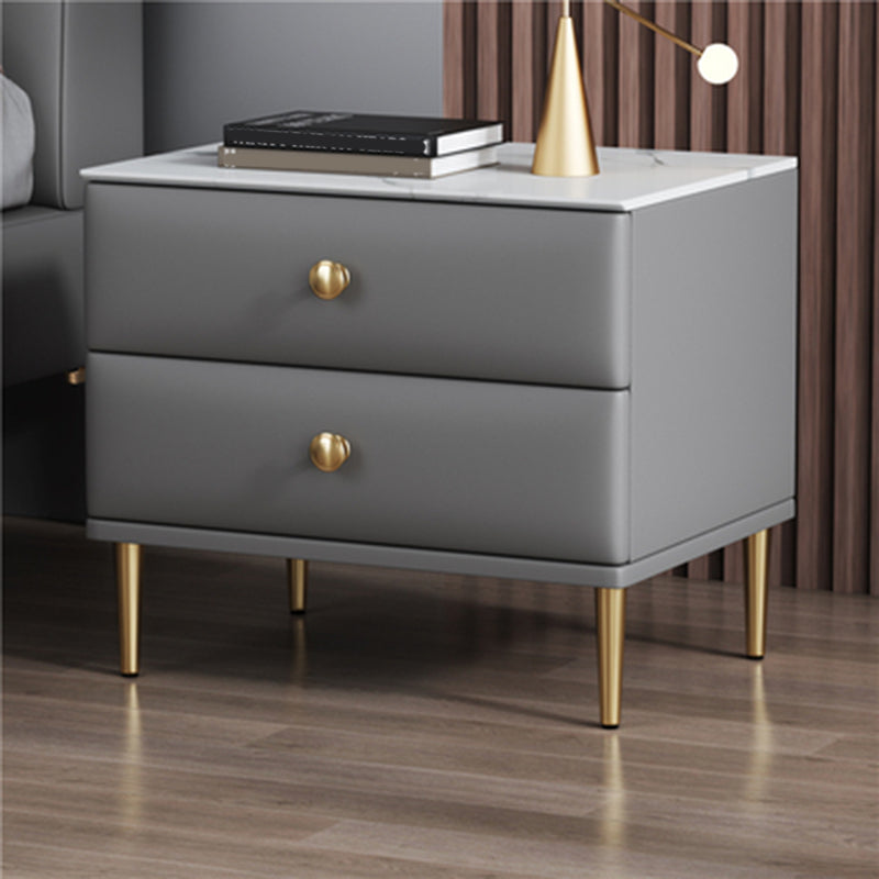 Modern Stone Top Nightstand 2 - Drawer Nightstand with Gold/Black Legs