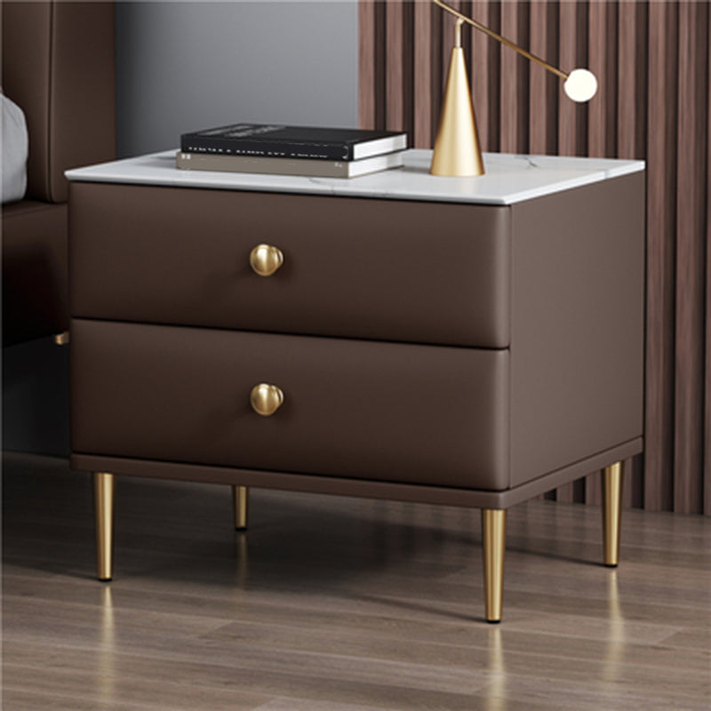 Modern Stone Top Nightstand 2 - Drawer Nightstand with Gold/Black Legs