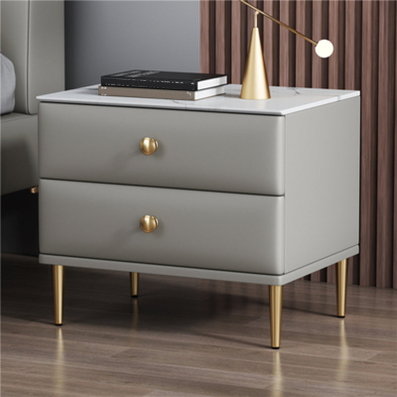 Modern Stone Top Nightstand 2 - Drawer Nightstand with Gold/Black Legs