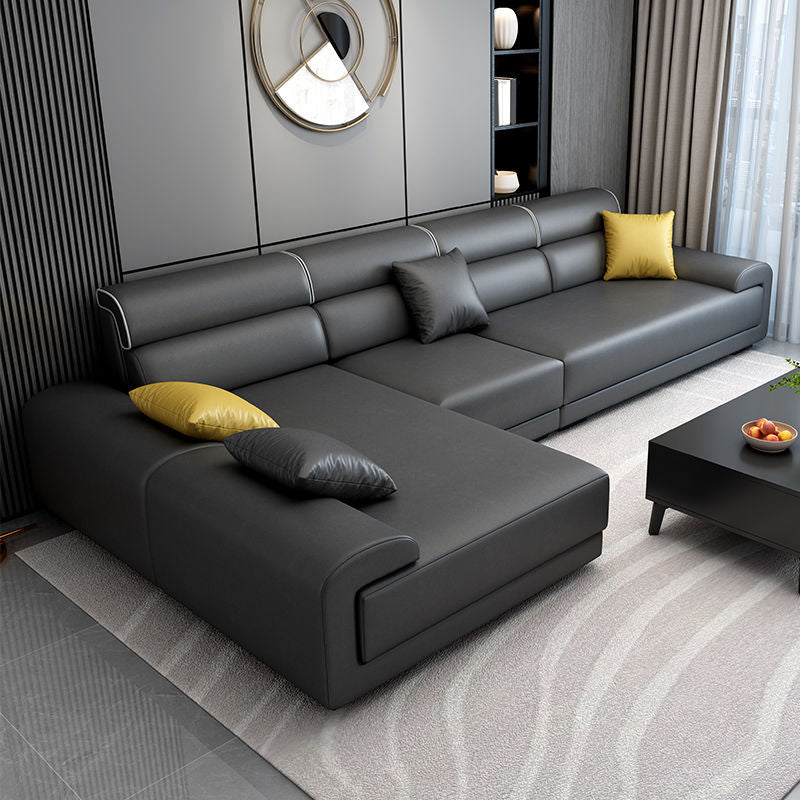 L-Shape Reversible Faux Leather Stain-Resistant Sectional Sofa with Chaise