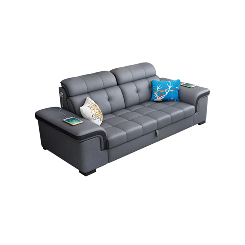 Sewn Pillow Back Sectional Convertible Grey Sofa Bed with Adjustable Headrest