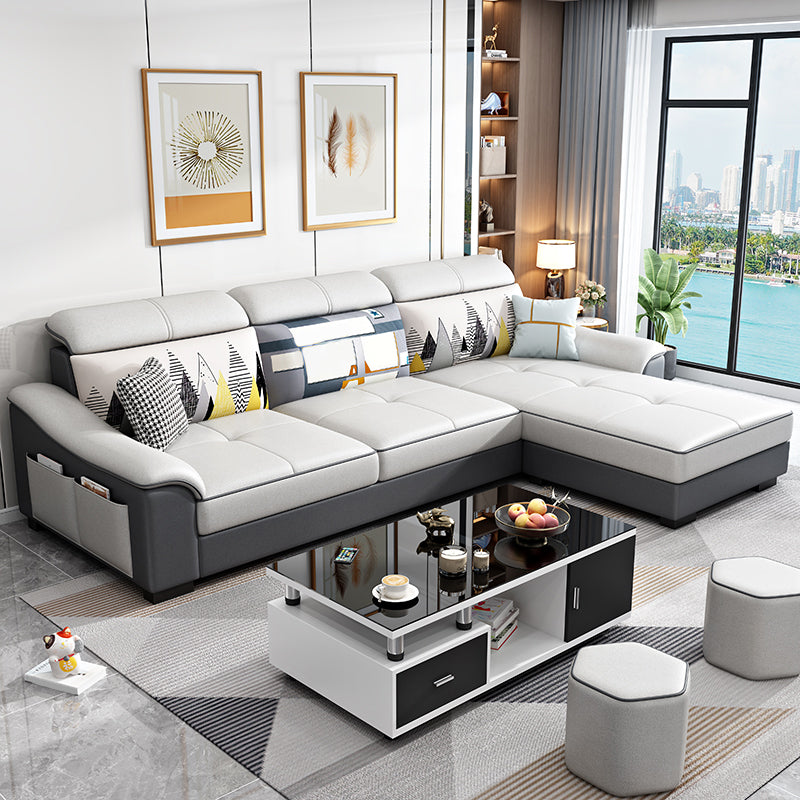 Faux Leather Removable Cushions Sloped Arms Sectionals with Storage and Wear-Resistant
