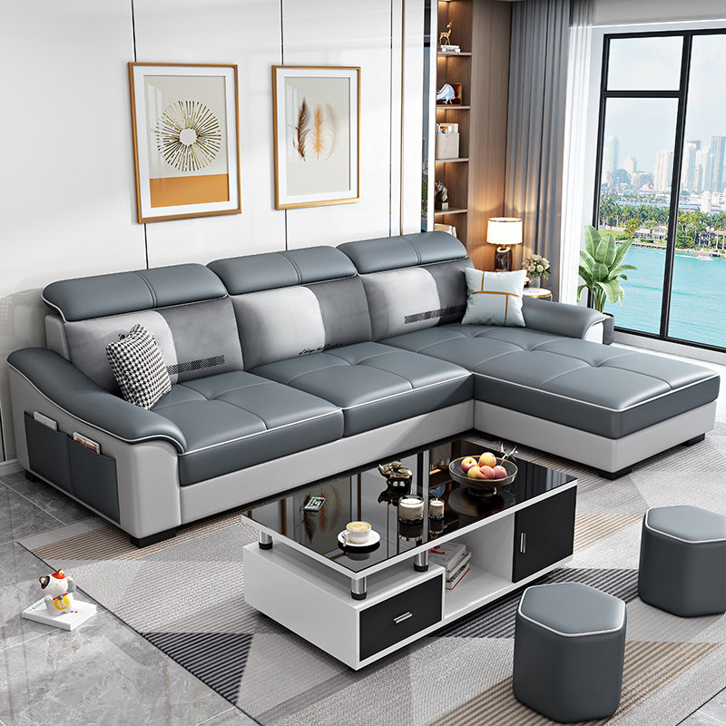 Faux Leather Removable Cushions Sloped Arms Sectionals with Storage and Wear-Resistant