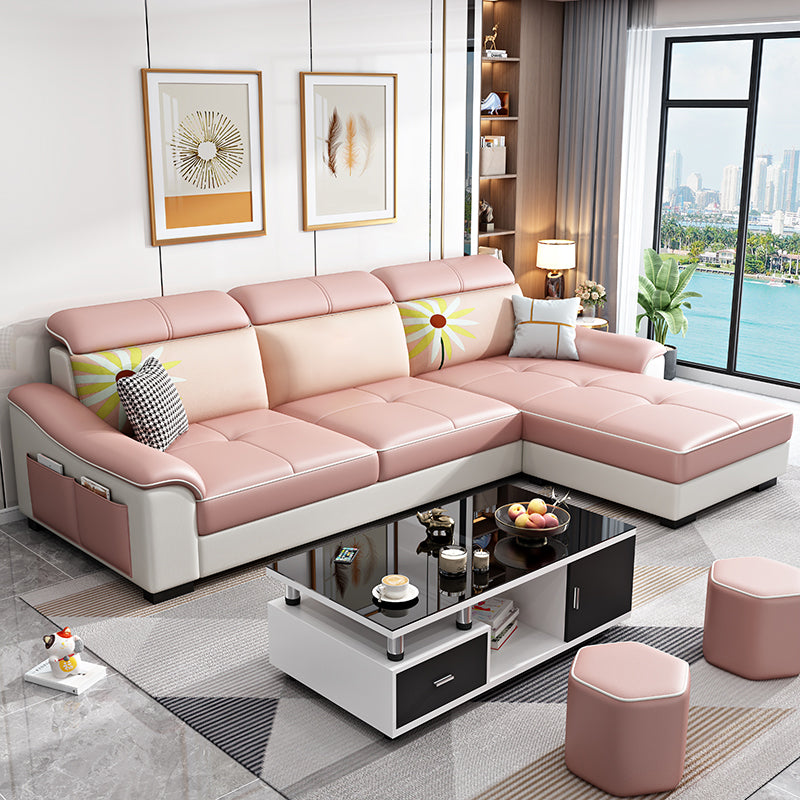 Faux Leather Removable Cushions Sloped Arms Sectionals with Storage and Wear-Resistant