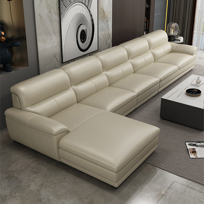 Leather Pillow Top Arm Sectional Sofa 36.22"High Cushion Back Sofa,Beige
